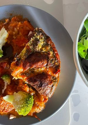 Une photo de Flan Brocoli - Saumon et Ratatouille au chorizo