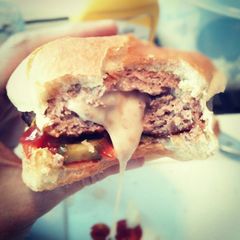 A picture of "The Full Monty" Stuffed Burger.