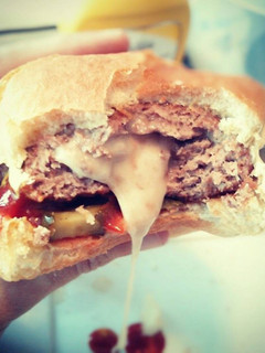 A picture of "The Full Monty" Stuffed Burger.