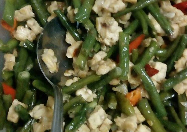 Tumis kacang panjang mix tempe