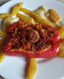 Pimiento con arroz y yema
