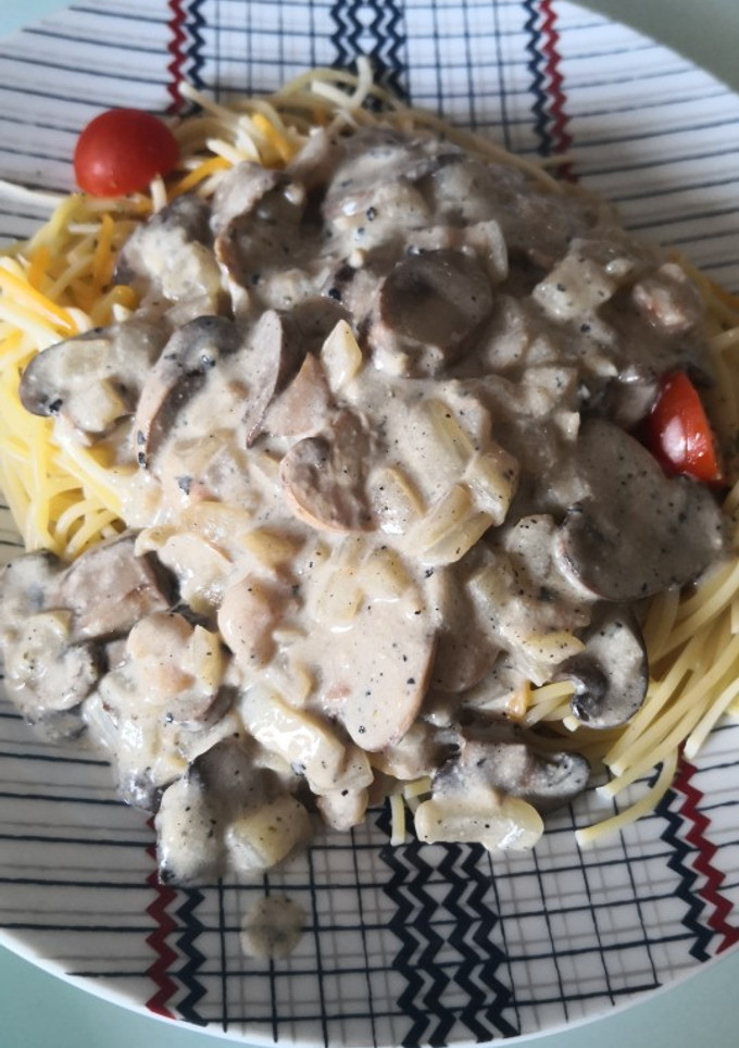Una foto de Spaghetti setas gambas