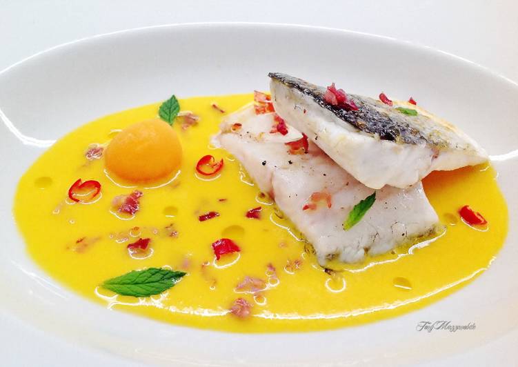 Easiest Way to Make Veloce Spigola con gazpacho di melone e S.Daniele croccante