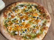 A picture of seafood pizza