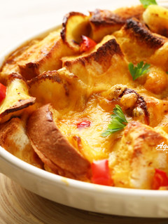 [阿妮塔♥yummy] 剩餘咖哩醬汁不浪費，焗烤咖哩麵包布丁。 的食譜成品照片