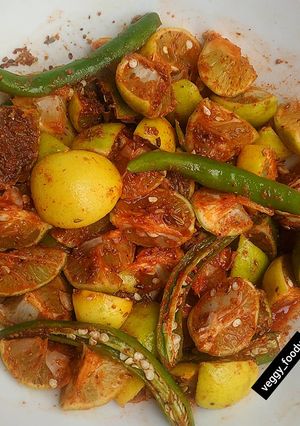 A picture of Neembu Mirch ka Instant Aachar/Lemon and Green Chillies Instant.