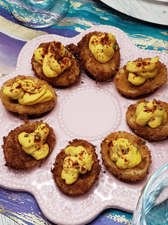 A picture of Clemson Fried Deviled Eggs.