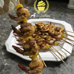 A picture of Skewer shrimp Recipe #4weekschallenge #idilfitrichallange.