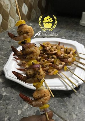 A picture of Skewer shrimp Recipe #4weekschallenge #idilfitrichallange.