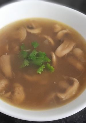 A picture of Mushroom corn garlic soup.