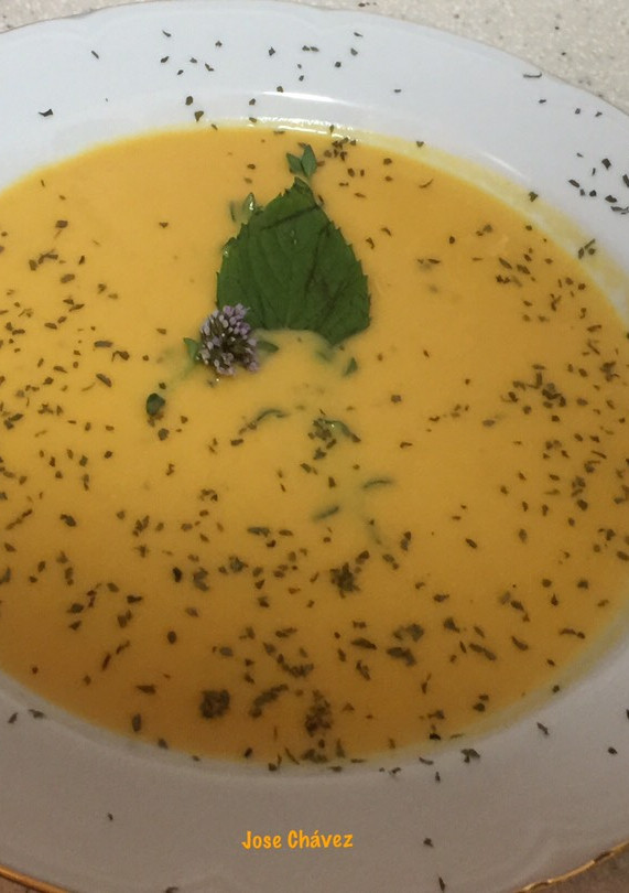 Una foto de Crema de chayote y calabaza en thermomix