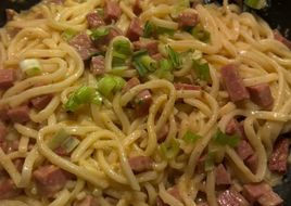 Miso Carbonara Udon w/ Spam