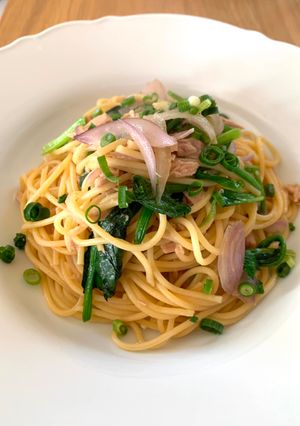 A picture of Butter Soy Sauce Tuna and Vegetable Japanese-Style Pasta.