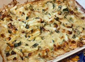 Une photo de Gratin de courgettes et navets à la moutarde et pecorino