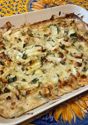 Une photo de Gratin de courgettes et navets à la moutarde et pecorino
