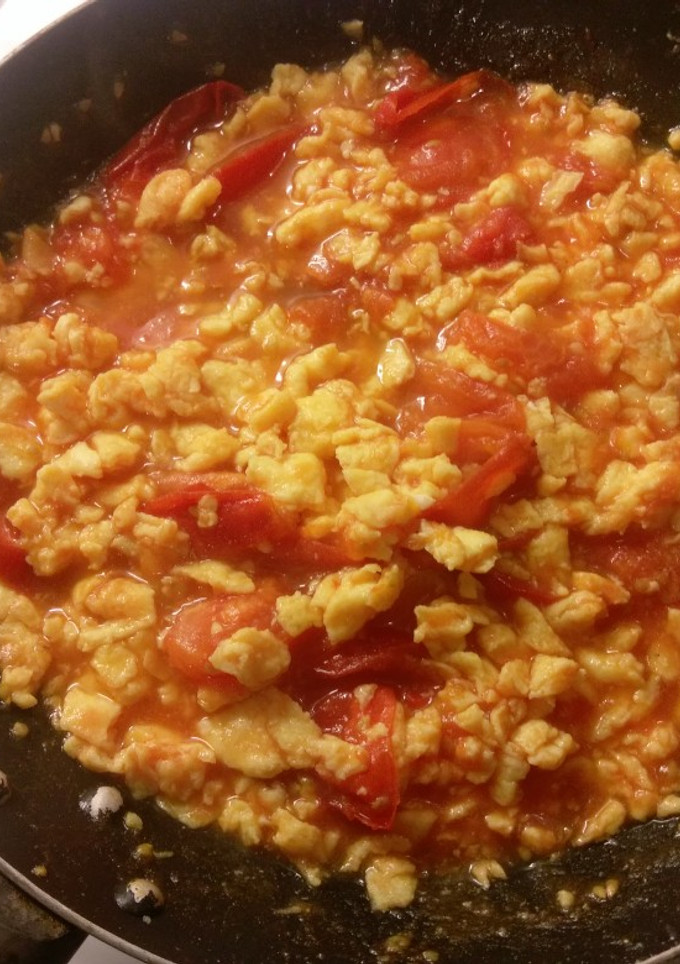 Foto resep Orak arik telur dan tomat 西红柿炒鸡蛋 (Xihongshi chao jidan)