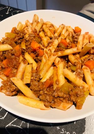 Una foto de Macarrones boloñesa casera
