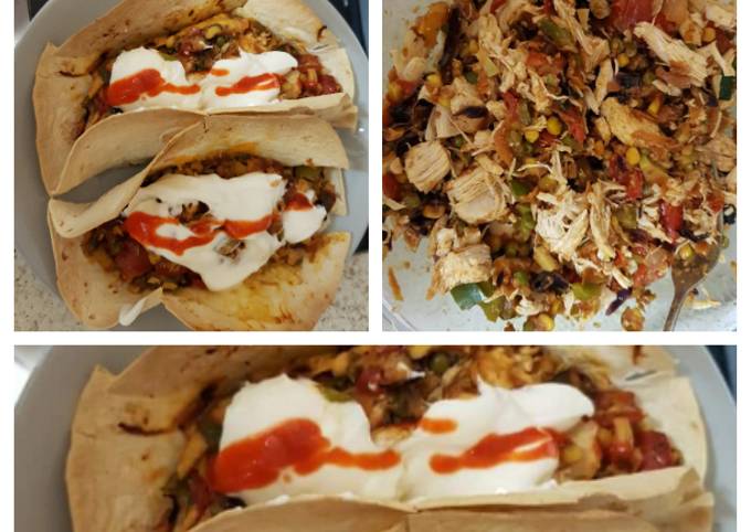 How to Prepare Perfect My Large taco wraps chicken, chilli, +Veg