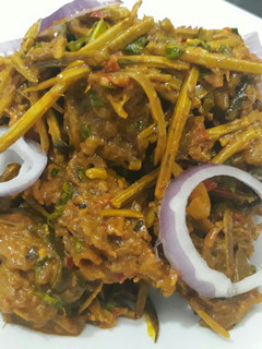 A picture of Isi egwu(goat head) and ugba.
