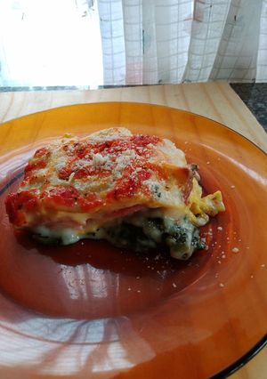 Una foto de Lasañas de verduras, jamón y queso
