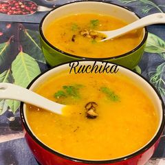 A picture of Burnt Garlic Dal and vegetables soup.