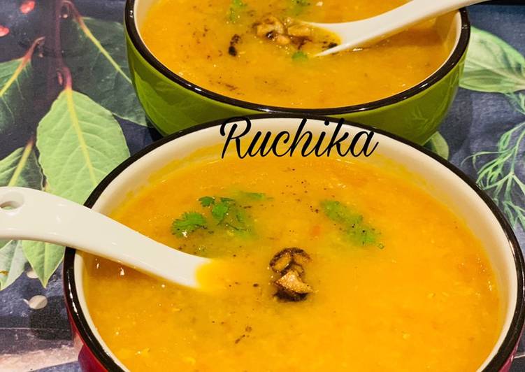 Recipe of Homemade Burnt Garlic Dal and vegetables soup