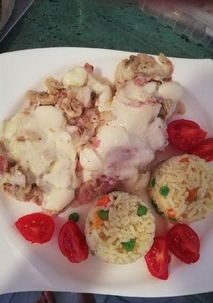 Gombás baconos fokhagymás karaj recept fotója
