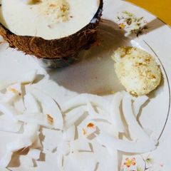 A picture of Coconut Rabdi with stuffed Sandesh.