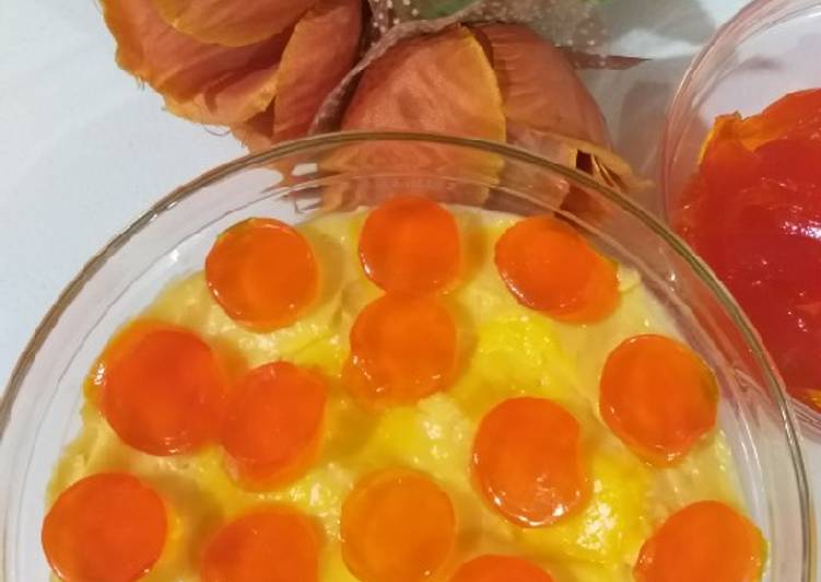 Custard with orange jelly