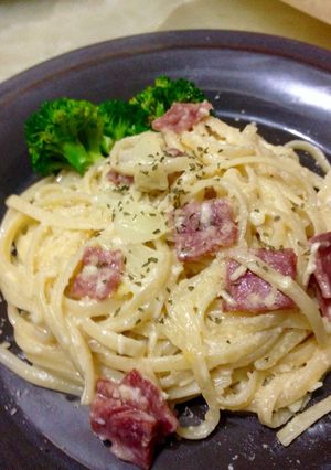 Foto resep Carbonara Fettucine with Smoked Beef