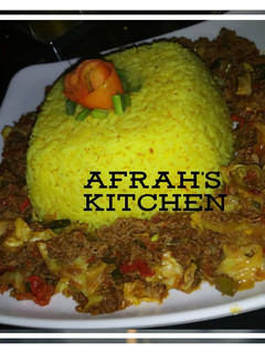 A picture of Cabbage sauce with turmeric rice.
