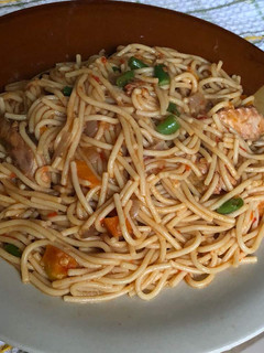 A picture of Jollof spaghetti.