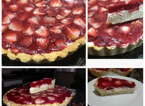 Una foto de Tarta de frutilla con pulpa y crema chantilly