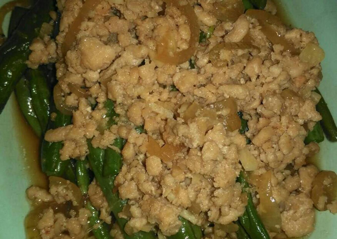 Tumis buncis siram ayam cincang
