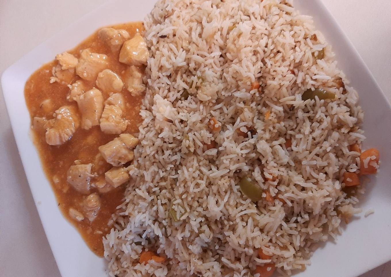 Delicious Chinese fried rice with Chicken manchurian