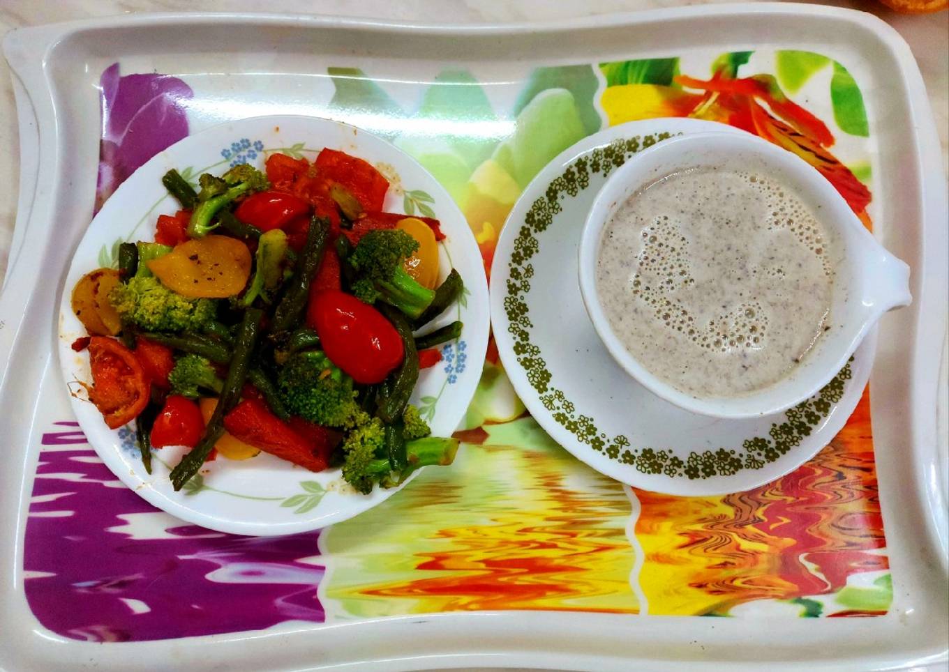 Mushroom Soup with stir fry veggies