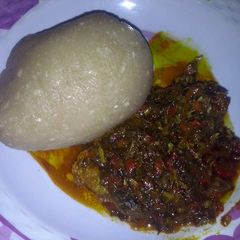 A picture of Eba & veggie soup.