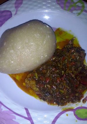 A picture of Eba & veggie soup.