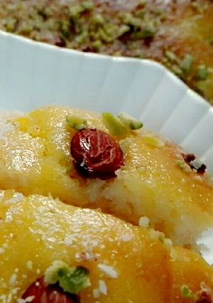 صورة لوصفة بسبوسة بالكاسترد