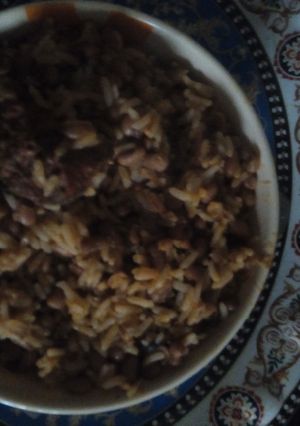 A picture of Brown beans and rice jollof.