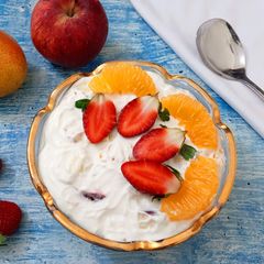A picture of Creamy Hung Curd Fruit Custard.