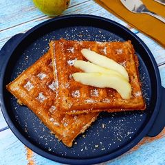 Eggless Cinnamon Pear Waffles A picture of Eggless Cinnamon Pear Waffles.