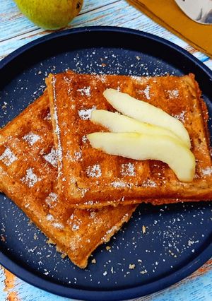 A picture of Eggless Cinnamon Pear Waffles.