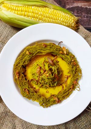 A picture of Spinach And Corn Idiyappam.