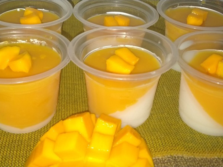 Anti Ribet, Memasak Puding cup mangga lapis susu Sederhana Dan Enak