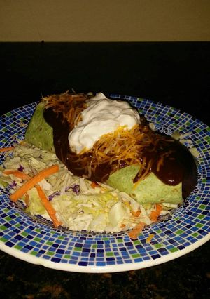 A picture of Brad's steak enmoladas.