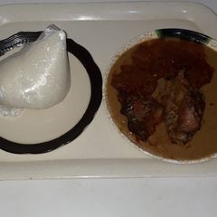 A picture of Chicken beans soup and tuwo shinkafa.