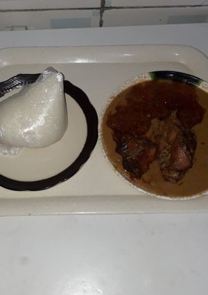 A picture of Chicken beans soup and tuwo shinkafa.