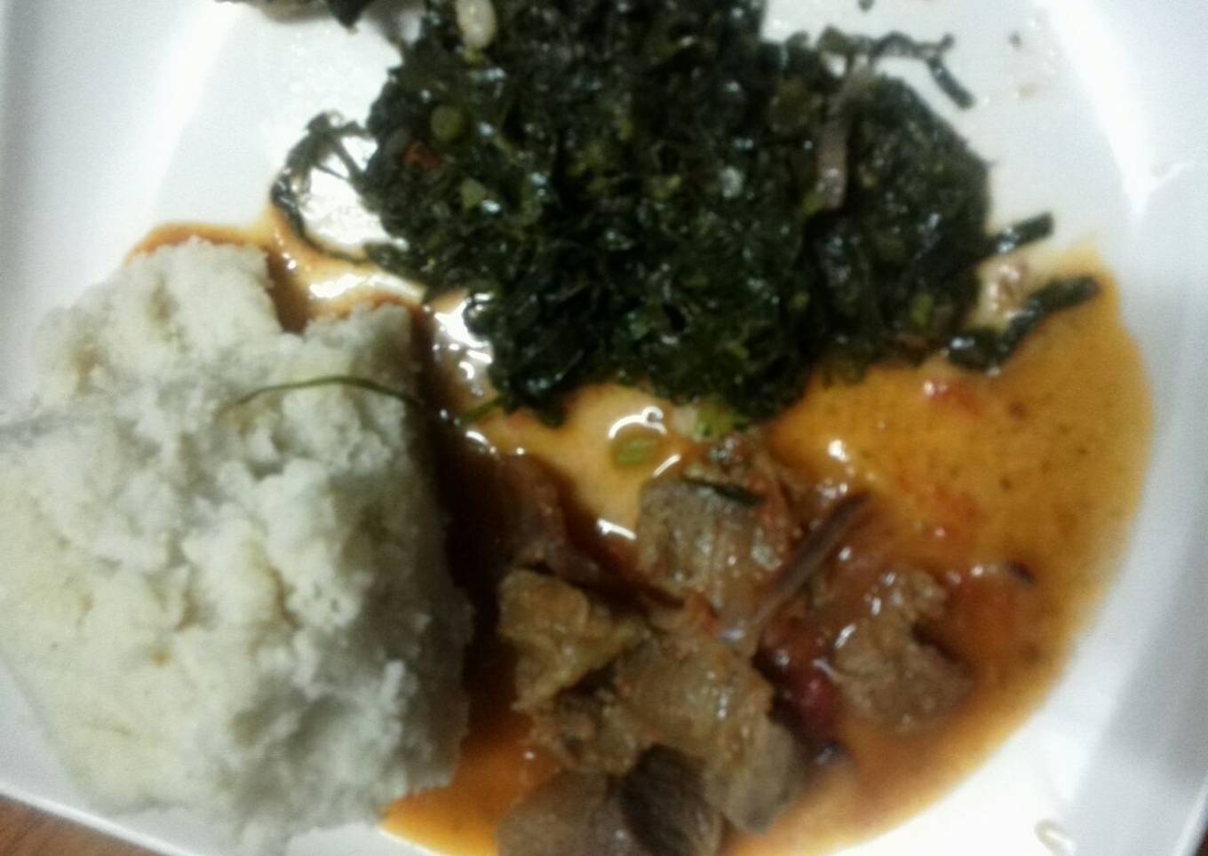 Beef stew Served with Fried Kale