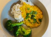 A picture of red lentils with coconut milk